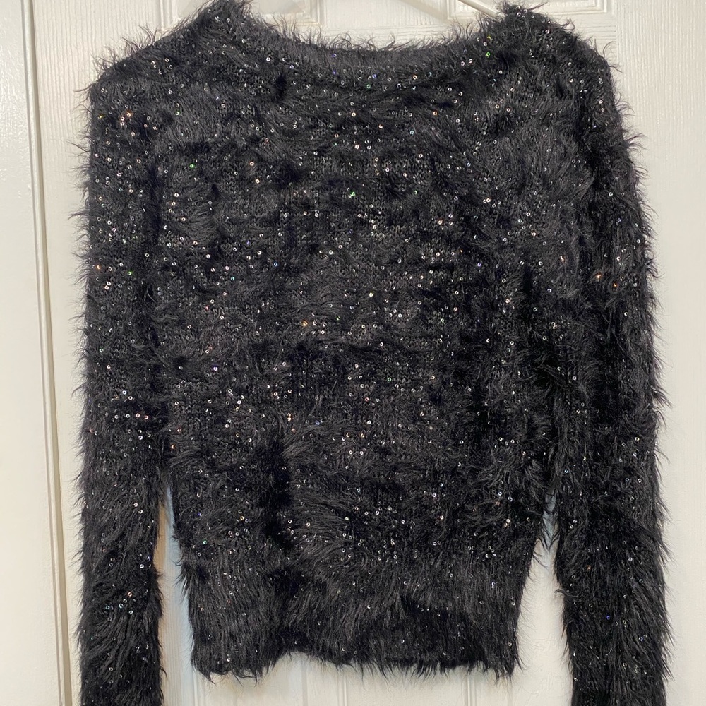 Soft fuzzy black Zara sweater with sequence